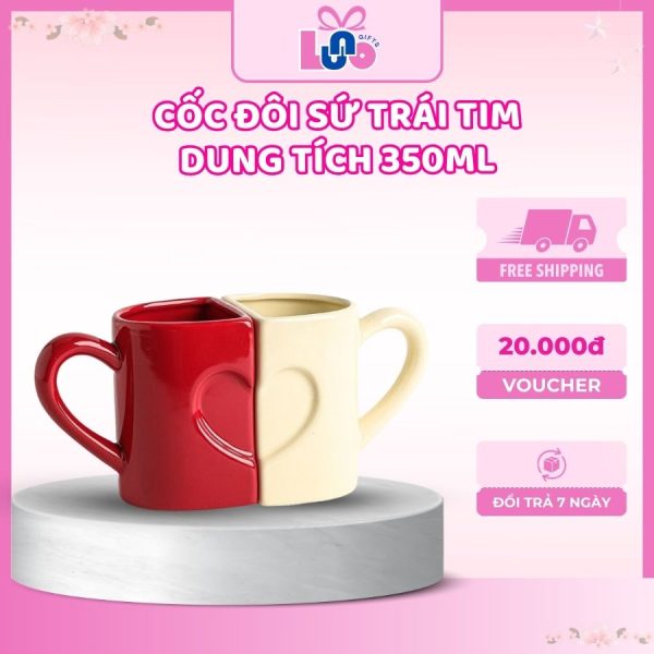 Cốc Đôi Sứ Trái Tim Dung Tích 350ml – Món Quà Đầy Ý Nghĩa